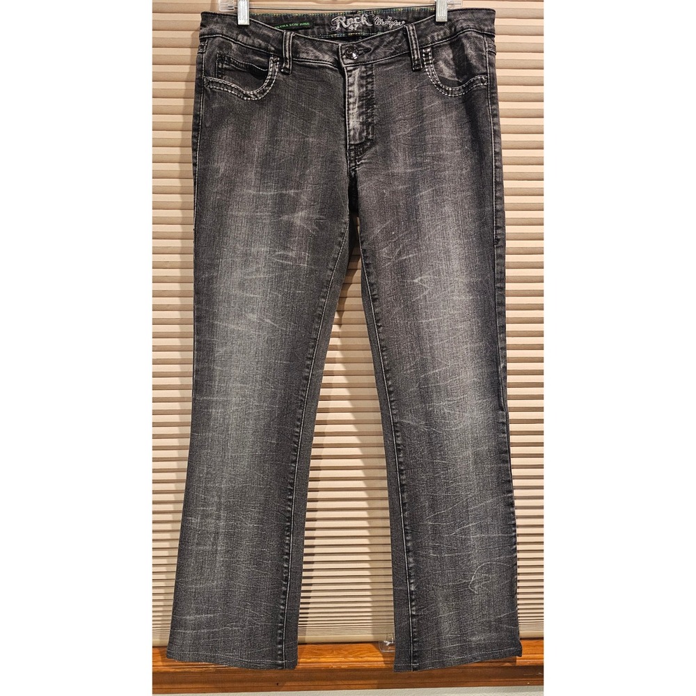 Rock‎ 47 by Wrangler Womens Ultra Low Rise Bootcut Grey Jeans Y2K 11/12 x 34
